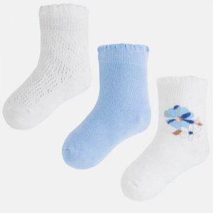 Носки 3 пары, размер 27-29 (4 года), голубой, белый Mayoral. Цвет: белый/белый-голубой/голубой