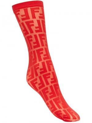 Носки с вышитыми логотипами Fendi. Цвет: красный