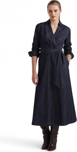 Джинсовое платье миди с отделкой из ткани LAUREN Ralph Lauren, цвет Dark Rinse Wash