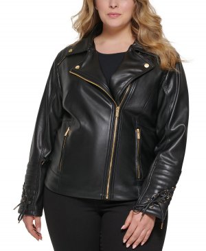 Женское асимметричное байкерское пальто больших размеров из искусственной кожи GUESS, черный Guess