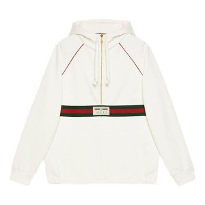 Толстовка Hooded Sweatshirt With Web & Label 'Ivory', цвет ivory/green/red Gucci