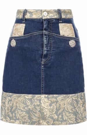 Джинсовая мини-юбка с жаккардовой отделкой Dolce & Gabbana. Цвет: голубой
