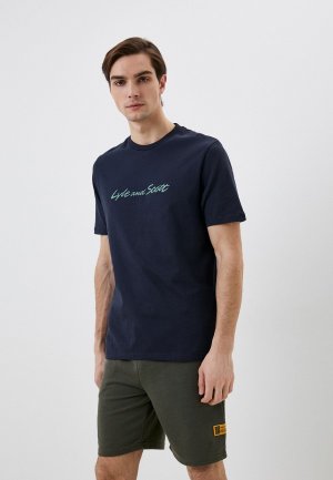 Футболка Lyle & Scott Script Embroidery T-Shirt. Цвет: синий