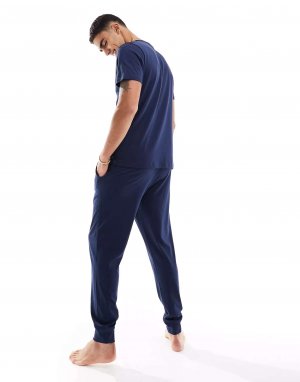 Темно-синяя пижама-джоггер с вышивкой New Look
