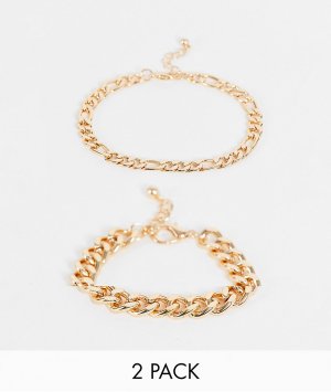 Набор из 2 золотистых крупных браслетов-цепочек с плетением «фигаро» -Золотистый ASOS DESIGN