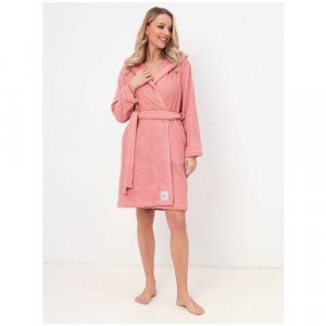Халат укороченный, длинный рукав, банный, пояс, капюшон, карманы, размер 44-46, розовый Luisa Moretti. Цвет: розовый