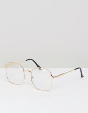 Золотистые квадратные очки с прозрачными стеклами Inspired-Коричневый Reclaimed Vintage