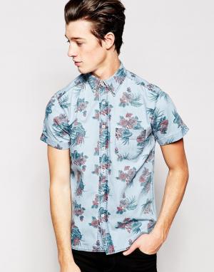 Джинсовая рубашка с гавайским принтом Hoxton Denim. Цвет: синий