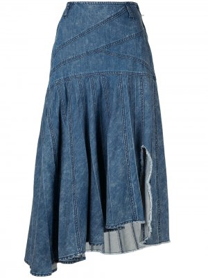 Джинсовая юбка асимметричного кроя System. Цвет: синий