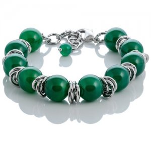Дизайнерский женский браслет на руку с крупными натуральными камнями зеленого агата L'ATTRICE. Цвет: зеленый