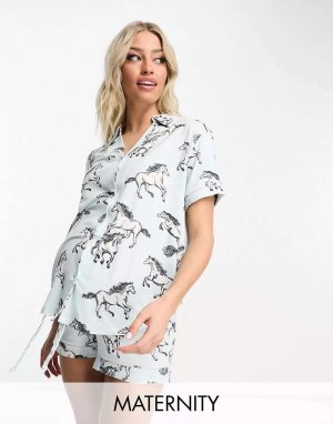 Короткий пижамный комплект с пуговицами для беременных принтом диких лошадей Chelsea Peers