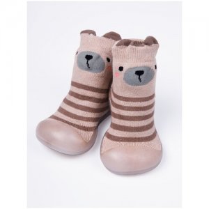 Ботиночки-носочки детские First Step Bear серые, с дышащей подошвой, размер 24 Amarobaby. Цвет: серый