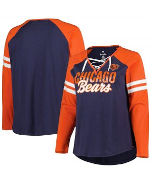 Женская фирменная темно-оранжевая футболка Chicago Bears больших размеров со шнуровкой и v-образным вырезом реглан с длинными рукавами Fanatics