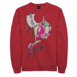 Мужской флисовый пуловер с рисунком Invader Zim угрожающий смех усталый портрет Gir, Red , красный Nickelodeon