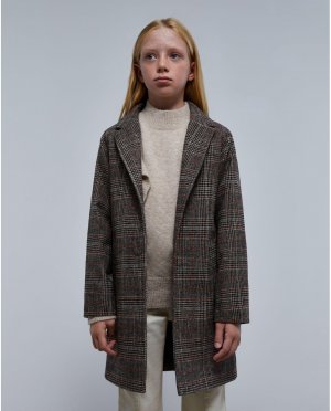 Тканевое пальто для девочки с принтом и лацканами , коричневый Scalpers