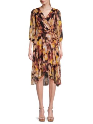 Платье миди с запахом Dkny, цвет Brown Multi DKNY