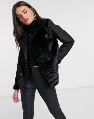 Черная байкерская куртка с вставками из искусственного меха -Черный AX Paris