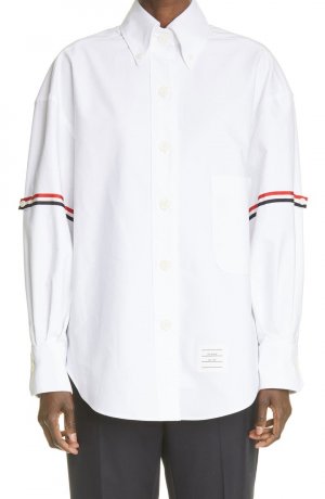 Хлопковая рубашка на пуговицах оверсайз с повязкой RWB THOM BROWNE, белый Browne