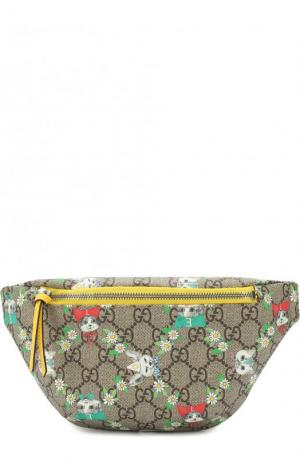 Текстильная сумка-пояс с принтом Gucci. Цвет: бежевый