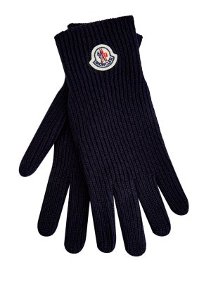 Перчатки из теплой шерстяной пряжи с логотипом MONCLER. Цвет: синий
