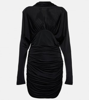 Мини-платье с длинными рукавами и драпировкой SAINT LAURENT, черный Laurent