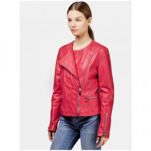 Кожаная куртка  демисезонная, средней длины, размер 40, красный AnnaRita N. Цвет: красный