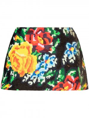 Юбка мини с пайетками и цветочным принтом Ashish. Цвет: черный