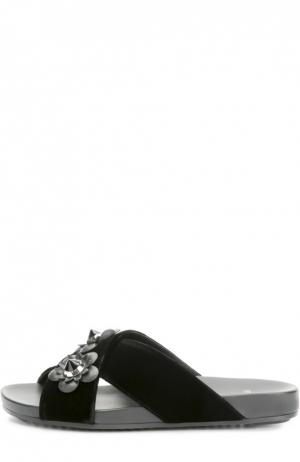 Текстильные шлепанцы с декором Fendi. Цвет: черный