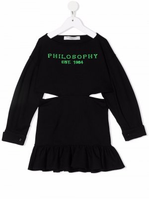 Платье-свитер с вышитым логотипом Philosophy Di Lorenzo Serafini Kids. Цвет: черный