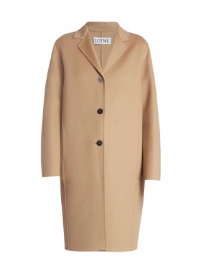 Шерстяное пальто на пуговицах с логотипом , кэмел Loewe