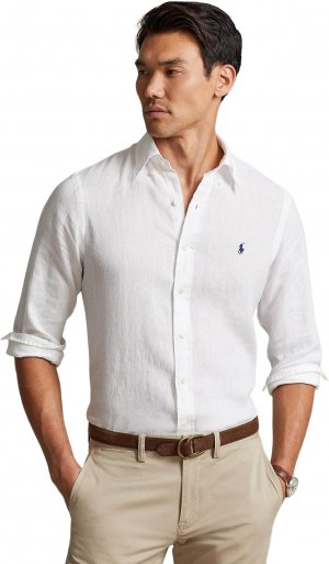 Льняная рубашка классического кроя с длинными рукавами , белый Polo Ralph Lauren