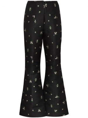 Расклешенные брюки с цветочным принтом yuhan wang. Цвет: черный