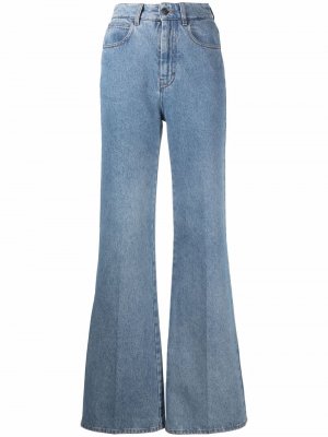Расклешенные джинсы с эффектом потертости AMI Paris. Цвет: синий