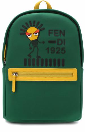 Текстильный рюкзак с принтом и кожаной отделкой Fendi Roma. Цвет: зеленый