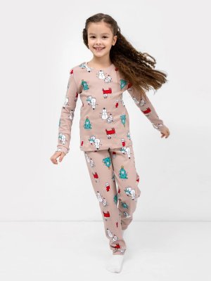 Хлопковая пижама для девочек (лонглсив и брюки) Mark Formelle. Цвет: новогодние герои