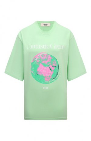 Хлопковая футболка MSGM. Цвет: зелёный