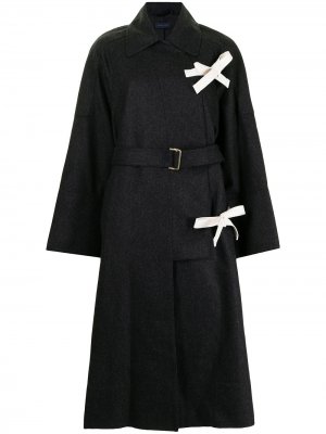 Длинное пальто с поясом Eudon Choi. Цвет: черный