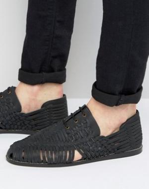 Черные плетеные сандалии из нубука на шнуровке ASOS. Цвет: черный