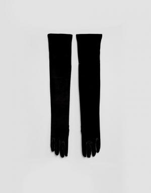 Эластичные бархатные перчатки Leg Avenue. Цвет: черный