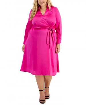 Платье миди ASL больших размеров с V-образным вырезом и завязками по бокам , розовый Tahari