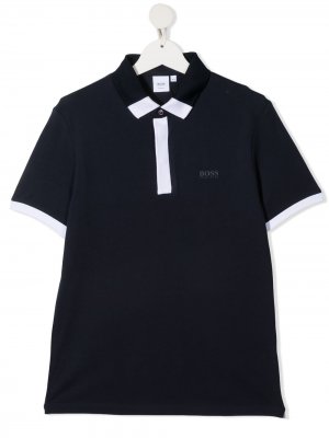 Рубашка поло с контрастными полосками BOSS Kidswear. Цвет: синий