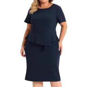 Платье-футляр больших размеров для женщин, с коротким рукавом и V-образным вырезом, деловые облегающие платья-карандаш , черный Agnes Orinda