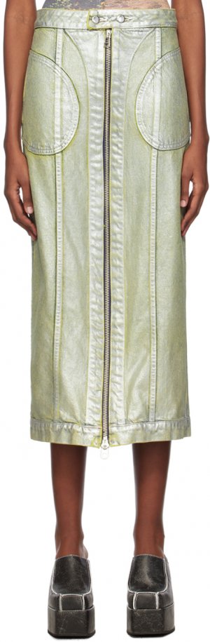 Серебряная джинсовая юбка-миди на молнии Eckhaus Latta
