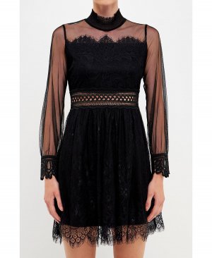 Женское кружевное мини-платье с длинными рукавами endless rose, черный Rose