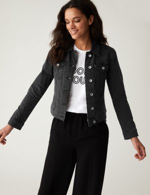 Джинсовая куртка из хлопкового эластичного материала , черный Marks & Spencer