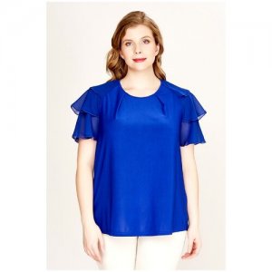 Блуза Olsi, повседневный стиль, полуприлегающий силуэт, укороченный рукав, полупрозрачная, однотонная, размер 48, синий plus size OLS. Цвет: белый