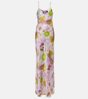 Шелковое платье-комбинация с цветочной аппликацией, мультиколор Rodarte