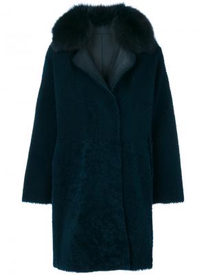 Пальто с меховой оторочкой Guy Laroche. Цвет: синий