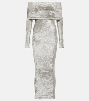Бархатное платье миди с открытыми плечами ALAÏA, серебряный Alaïa