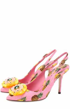 Туфли Bellucci из текстиля с принтом и брошами Dolce & Gabbana. Цвет: розовый